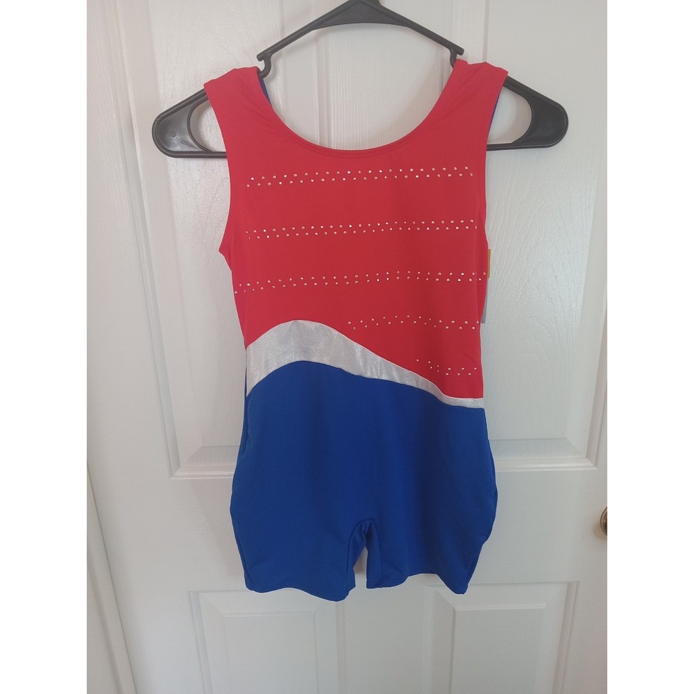 Cat & Jack Sleeveless Leotard Unitard Biketard size L 10/12 Red/White/Blue - NEW
